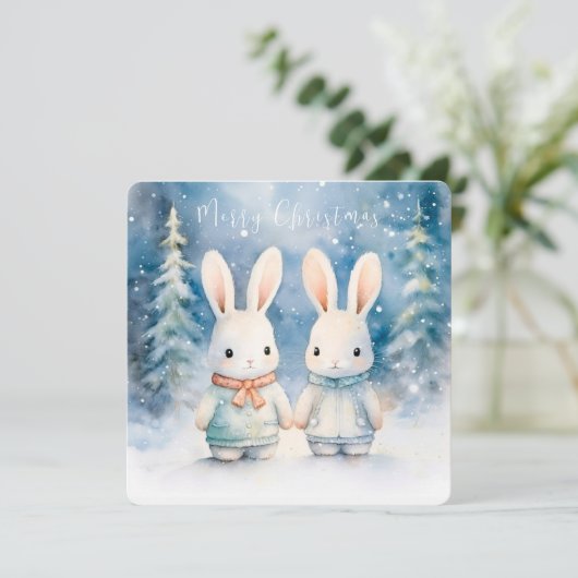 2 Weihnachtsbunnies Einladung (Stehend Vorderseite)