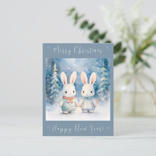 2 Weihnachtsbunnies Postkarte (Stehend Vorderseite)