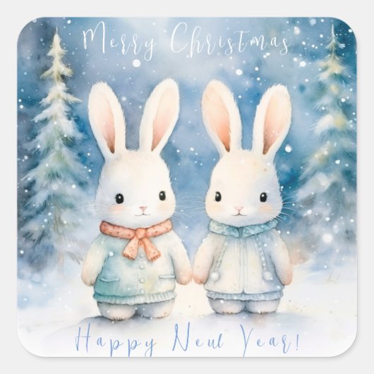 2 Weihnachtsbunnies Quadratischer Aufkleber (Vorderseite)