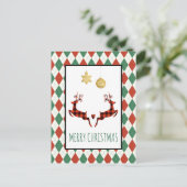 2 Weihnachtsfest Hirsch Jumping Rustikaler Style U Postkarte (Stehend Vorderseite)