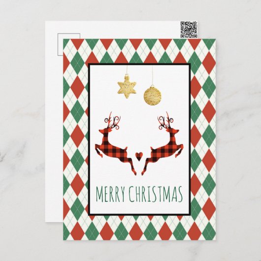 2 Weihnachtsfest Hirsch Jumping Rustikaler Style U Postkarte (Vorne/Hinten)