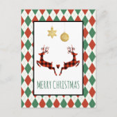 2 Weihnachtsfest Hirsch Jumping Rustikaler Style U Postkarte (Vorderseite)