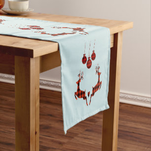 2 Weihnachtshirsche springen im rustikalen Stil Kurzer Tischläufer