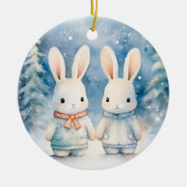 2 Weihnachtskaninchen Keramik Ornament