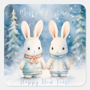 2 Weihnachtskaninchen Quadratischer Aufkleber