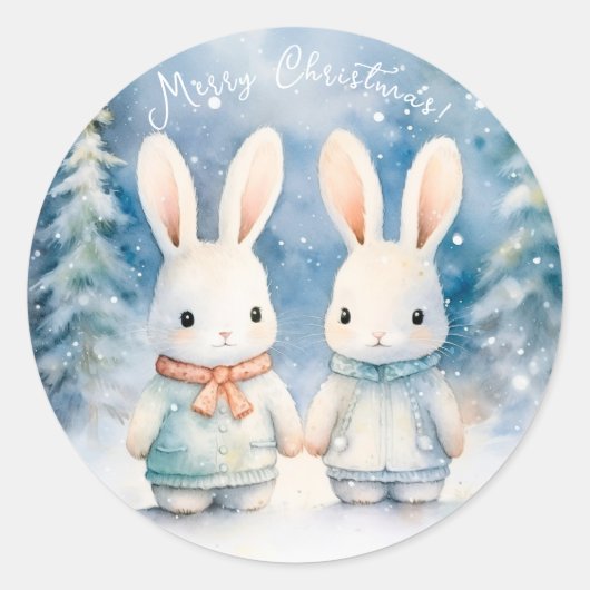 2 Weihnachtskaninchen Runder Aufkleber (Vorderseite)