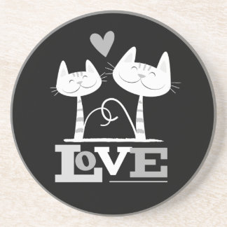 2 weiße Katzen in der Liebe (b&w) Sandstein Untersetzer