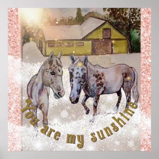 2 weiße Pferde im Sonnenlicht Poster (Vorne)