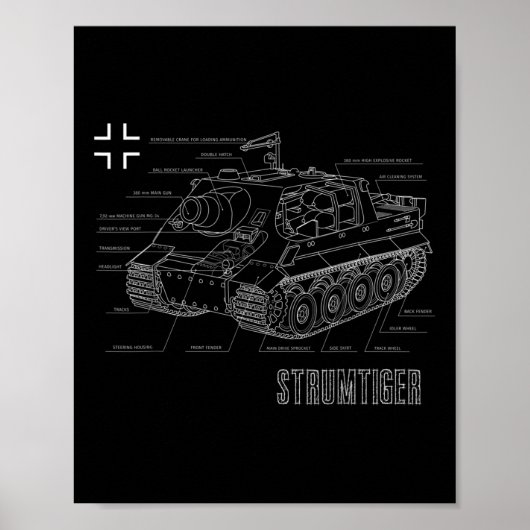 2. Weltkrieg Deutscher Tank Sturmtiger Blueprint Poster (Vorne)