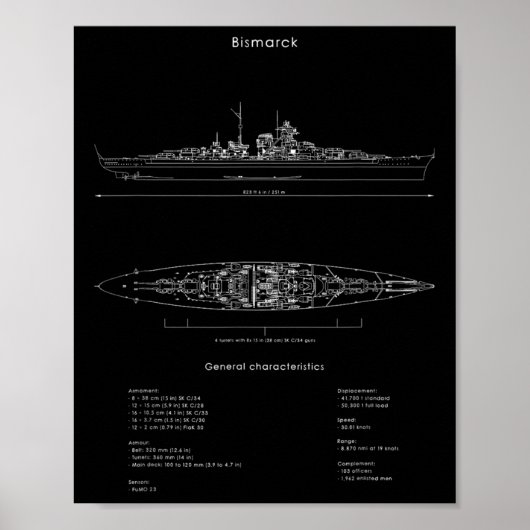 2. Weltkrieg Deutsches Bismarckschiff Modell WW2 S Poster (Vorne)