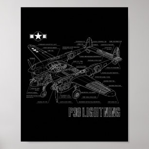 2. Weltkrieg P-38-Lightning Fighter Airplane Bluep Poster