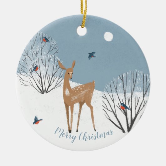 2 Wildnis - Hirsche Vögel - Antiquitätenfox Zuhaus Keramik Ornament (Vorne)