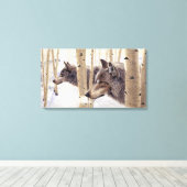 2 Wölfe unter Aspenbäumen, Acrylmalerei Leinwanddruck (Insitu (Holzboden))