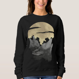 2 wolves howl the moon at night sweatshirt