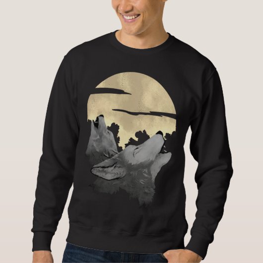 2 wolves howl the moon at night sweatshirt (Vorderseite)