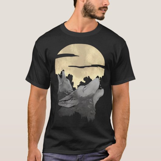 2 wolves howl the moon at night T-Shirt (Vorderseite)