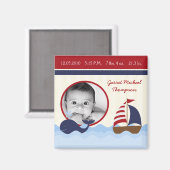 2"x2" Ahoy Nautical Whale BirthAnkündigungsmagnet Magnet (Vorderseite/Rückseite)