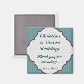 2"x2" Ankündigung Magnet Aquamarin Blue Damask Str (Vorderseite/Rückseite)