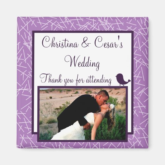 2"x2" Ankündigung Magnet Bird Swing Lila BG-Heu (Vorne)