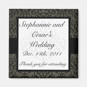 2"x2" Ankündigung Magnet Schwarz und Grau Damask