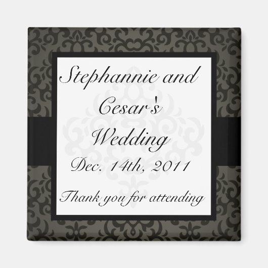 2"x2" Ankündigung Magnet Schwarz und Grau Damask (Vorne)