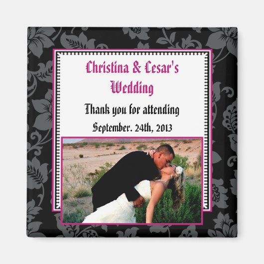 2"x2" Ankündigung Magnet Schwarze Flora Hot Pink S (Vorne)