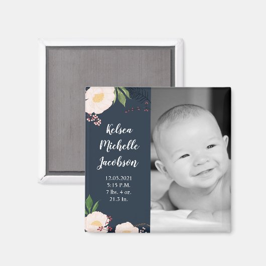 2"x2" Geburtsankündigung Magnet Baby Pink Cosmos (Vorderseite/Rückseite)