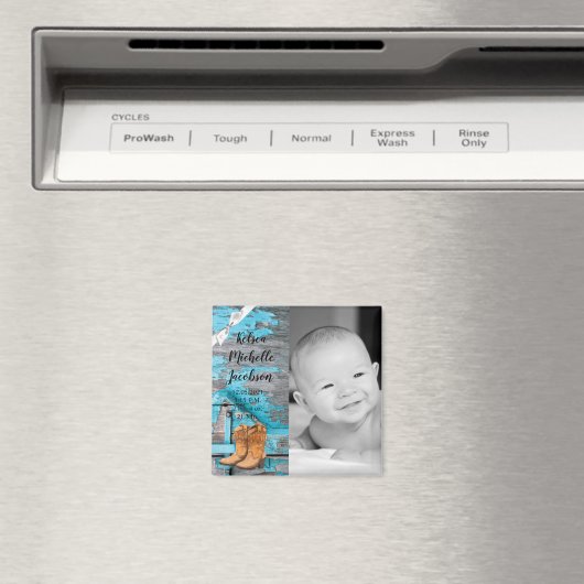 2"x2" Geburtsankündigung Magnet Blue Wood Barn Doo (In Situ (Geschirrspüler))