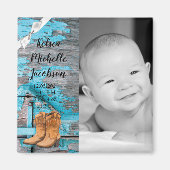 2"x2" Geburtsankündigung Magnet Blue Wood Barn Doo (Vorne)