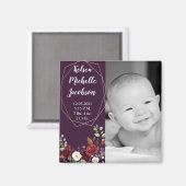 2"x2" Geburtsankündigung Magnet Plum Lila Rose (Vorderseite/Rückseite)