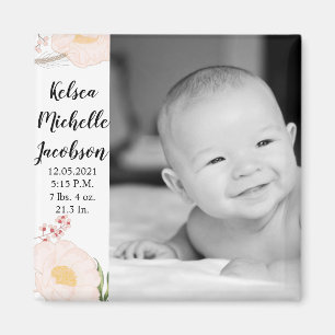 2"x2" Geburtsanzeige Magnet Baby Rosa Kosmos o