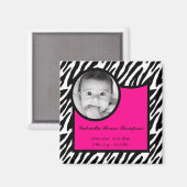 2"x2" Geburtshinweis Magnet Hot Pink Zebra (Vorderseite/Rückseite)