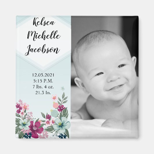 2"x2" Geburtshinweis magnet-tropische Blume Magnet (Vorne)