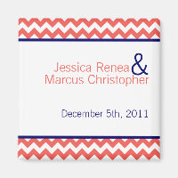 2"x2" Gefallen Magnet Coral Navy Zickzack Name