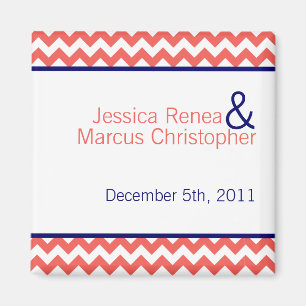 2"x2" Gefallen Magnet Coral Navy Zickzack Name