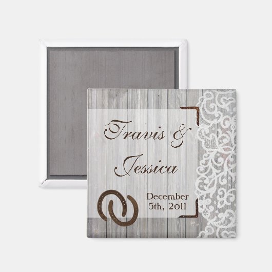 2"x2" Gefallen Magnet Pferdeschuhe auf Holz Spitze (Vorderseite/Rückseite)