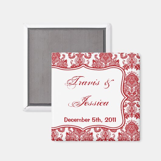 2"x2" Gefallen Magnet Red Crimson White Damask Lac (Vorderseite/Rückseite)