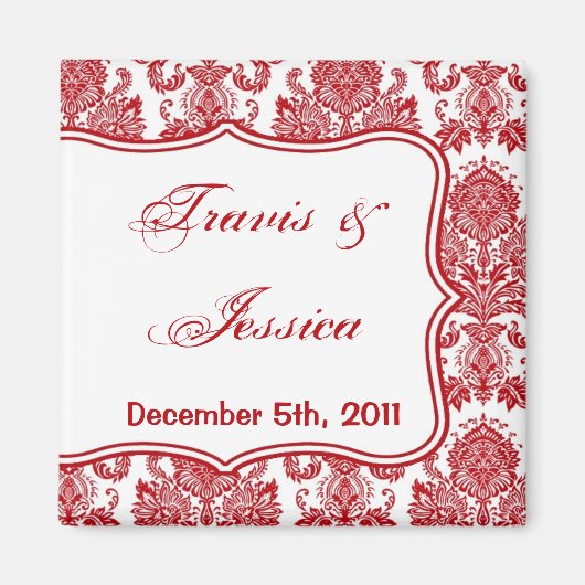 2"x2" Gefallen Magnet Red Crimson White Damask Lac (Vorne)