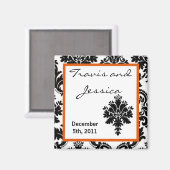 2"x2" Gefallen Magnet Schwarz Orange Damask Lace P (Vorderseite/Rückseite)