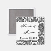 2"x2" Gefallen Magnet Schwarz-weiß Damask Spitzen (Vorderseite/Rückseite)