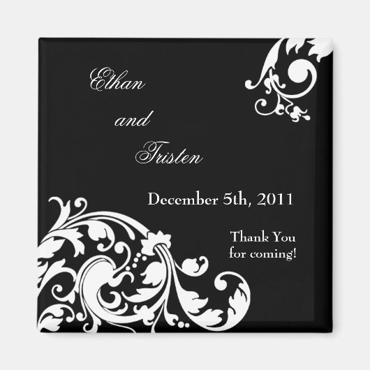 2"x2" Gefallen Magnet Schwarz-weiß Floral Filigree (Vorne)