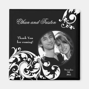 2"x2" Gefallen Magnet Schwarz-weiß Floral Filigree