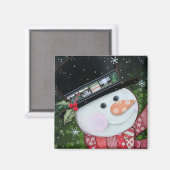 2"x2" Patchwork Snowman Square Magnet (Vorderseite/Rückseite)