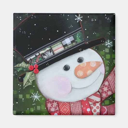 2"x2" Patchwork Snowman Square Magnet (Vorne)