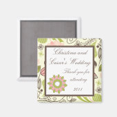 2"x 2" Ankündigung Magnet Frühling Rosa/Grüne Flor (Vorderseite/Rückseite)