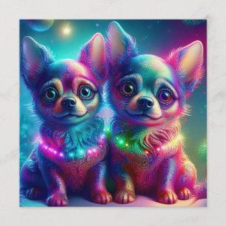 2 Young Chihuahua Pups In Colorful Christmas Scene Einladung