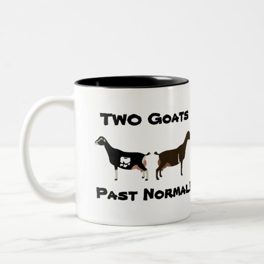 2 Ziegen Früher normal! - La Mancha Milchziegen Zweifarbige Tasse (Links)