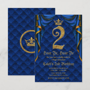 2. ZUM 2. GEBURTSTAGSPARTY Königlich Blau Goldene Einladung