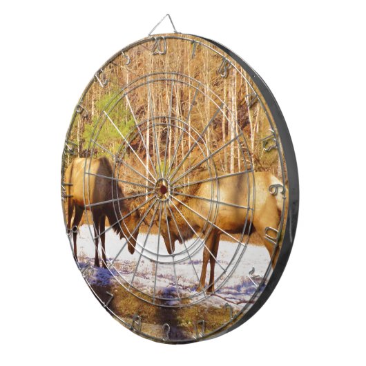 2~ zwei Bull Elk im Schnee Dartscheibe (Vorderseite rechts)