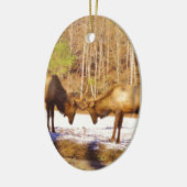 2~ zwei Bull Elk im Schnee Keramik Ornament (Links)